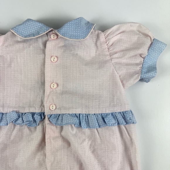 Vintage 90s Kids N’ Fun Sz 12M Easter Bunny Romper Blue Pink w/ Ruffles Collared - Picture 5 of 9